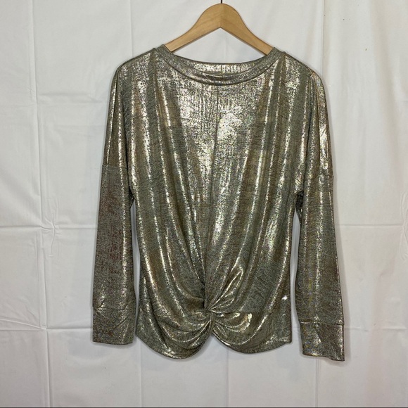 Fourteenth‎ Place Gold Silver Metallic Front Knot Top- Small Long Sleeve - Picture 7 of 7